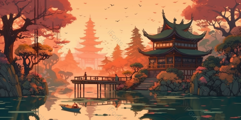 杭州西湖湖边美景中国风背景,插画/手绘图,插画/手绘图库,插画/手绘图下载,插画/手绘